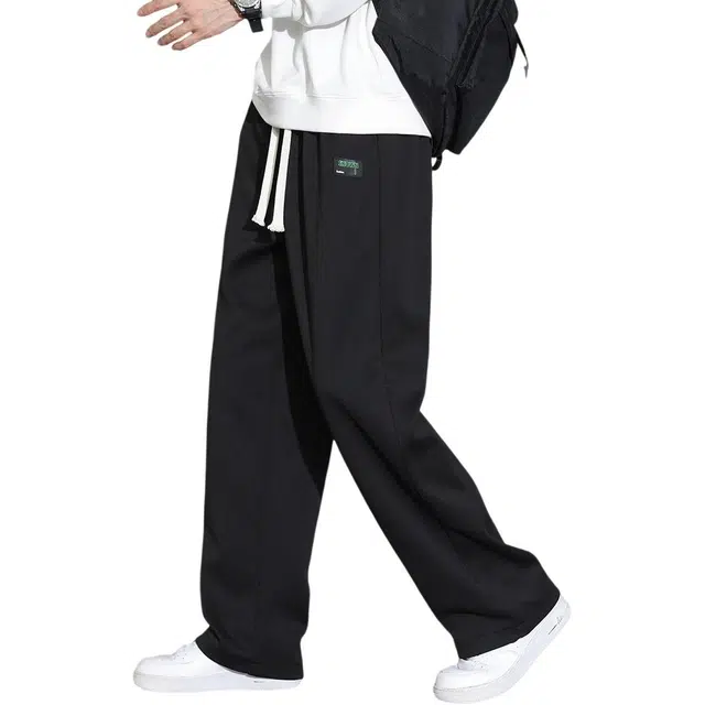 顶峰保罗 潮牌裤子美式直筒宽松显高复古高街阔腿百搭弹力抽绳纯色无性别主义休闲裤 男女同款