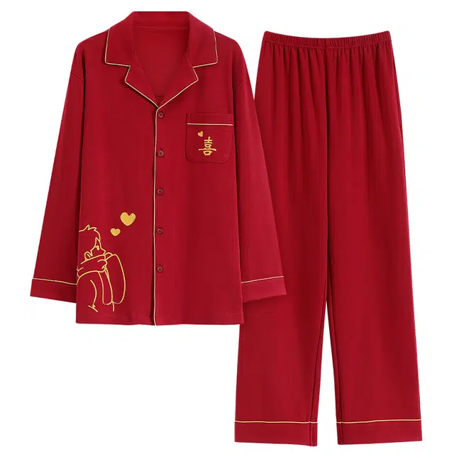 顶瓜瓜 舒适休闲简约长袖长裤家居服睡衣套装 男女同款