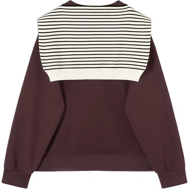 她池 圆领套头设计感撞色披肩休闲落肩长袖卫衣 女款