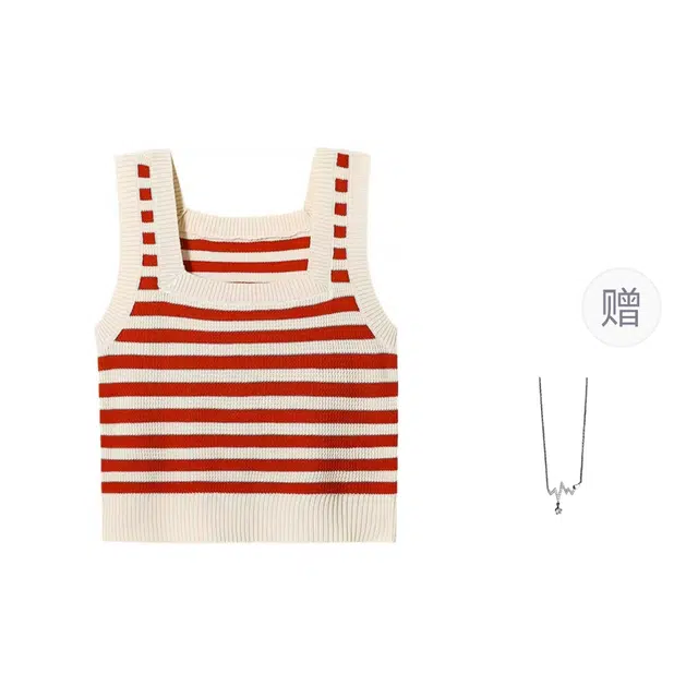识恩 甜辣妹条纹女夏外穿修身高级感无袖上衣服吊带 女款