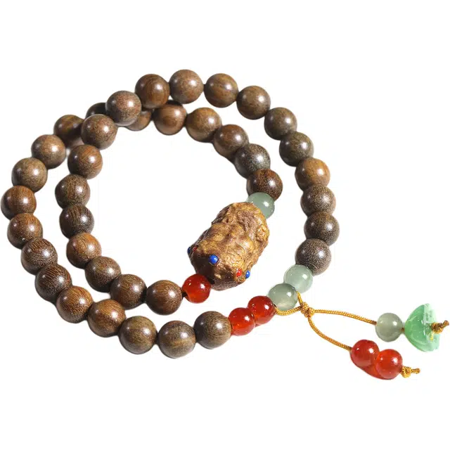 灵晔 新中式国潮文玩佛珠念珠转运珠轻奢高级渡母百搭小众设计招财纳福#好运 绿檀 手串 男女同款情侣款