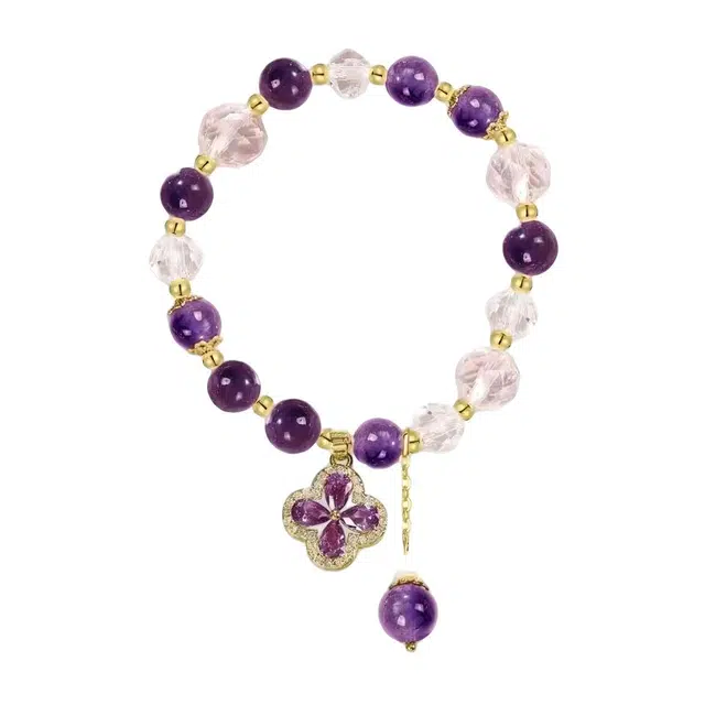 陌阡雪 好运四叶草 紫气东来 新中式轻奢时尚设计高级感 日常简约显白精致#好运天然 紫水晶 手串 女款