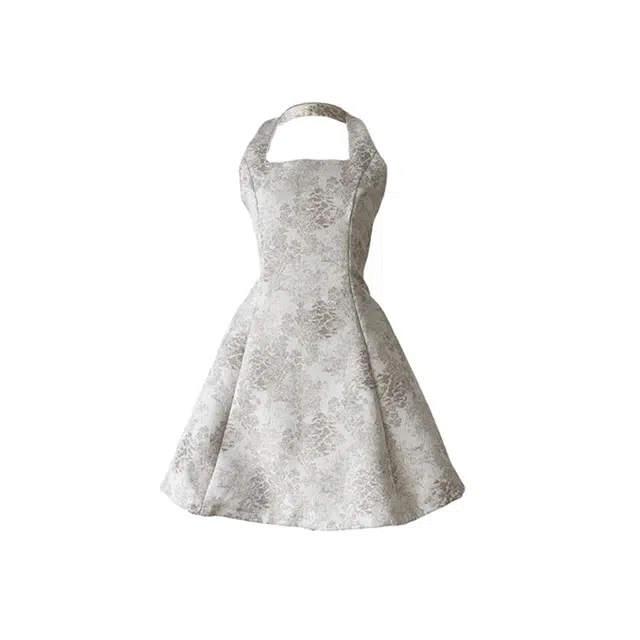 敲模女孩 法式千金风提花挂脖露背性感气质无袖连衣裙 女款