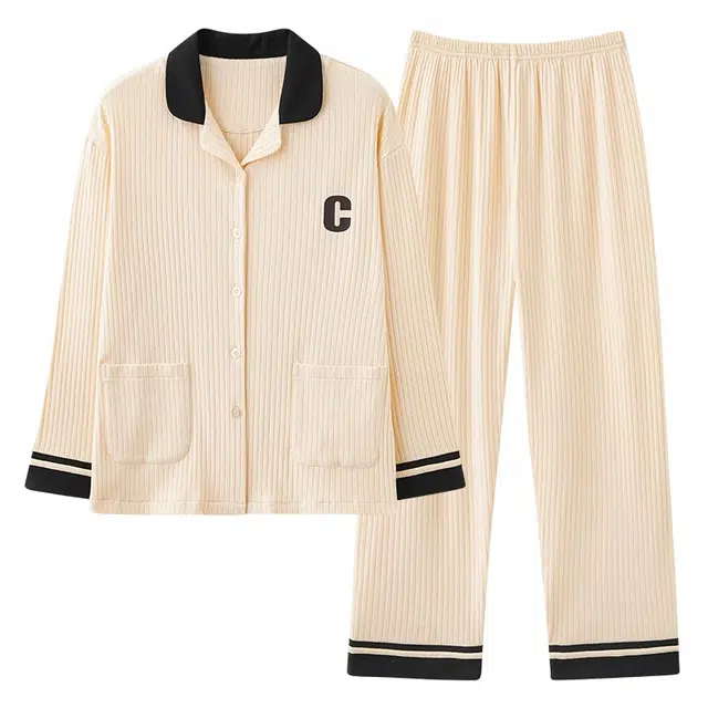 俏韵 翻领长袖甜美可爱休闲舒适薄款家居服可外穿睡衣套装 女款