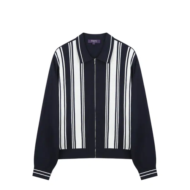 BESLOW POLO STRIPE KNIT ZIP-UP