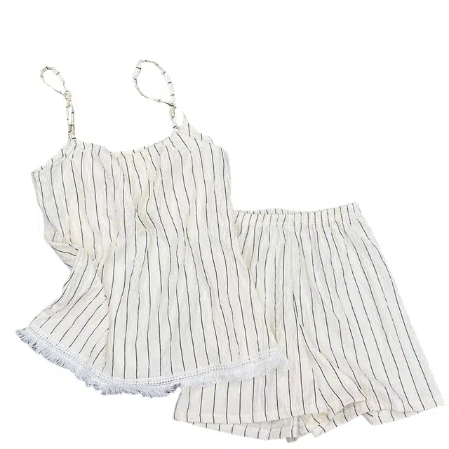 俞兆林 简约条纹夏天超火带胸垫宽松舒适吊带短裤两件套可爱少女休闲家居服睡衣套装 夏季 女款