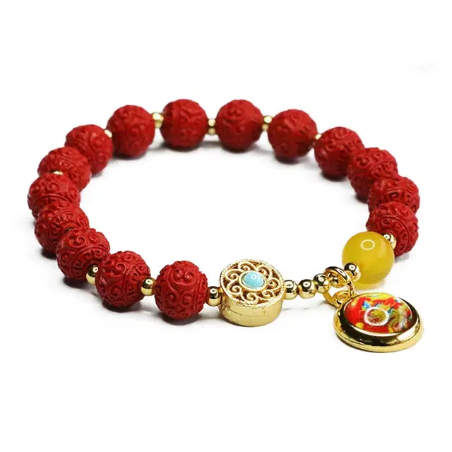 琉堇 好事发生纳福风生水起新中式转运文玩国风盘玩复古文艺高级感#好运 再造辰砂朱砂 手串 女款