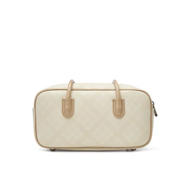 卓诗尼 菱格纹 合成革 保龄球包手提单肩包 常规 女款 米白色