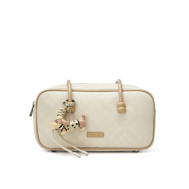 卓诗尼 菱格纹 合成革 保龄球包手提单肩包 常规 女款 米白色