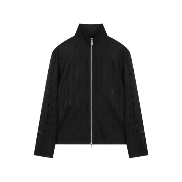 BESLOW SEE-THROUGH JACQUARD HIGH NECK ZIP-UP