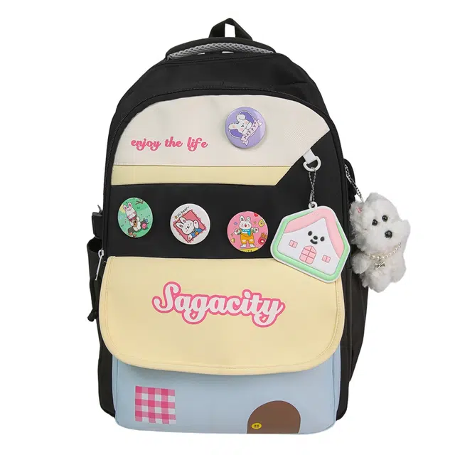 行途 撞色可爱轻便百搭校园 尼龙 双肩包 常规 女款 黑色/紫色/粉色/蓝色/绿色