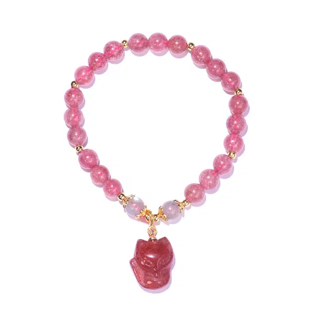 全年红 新中式狐狸好运国风 草莓晶 手串 女款