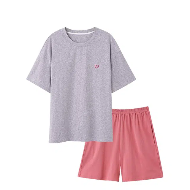 俏韵 圆领夏季甜美爱心可爱短袖休闲舒适薄款家居服可外穿睡衣套装 女款