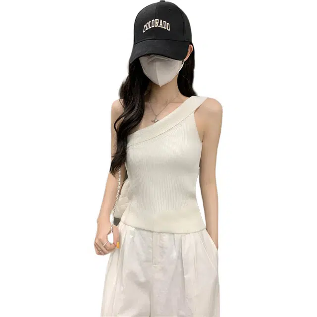 缪斯的诱惑 夏季性感显瘦斜肩背心女高级感修身上衣女外穿吊带 女款