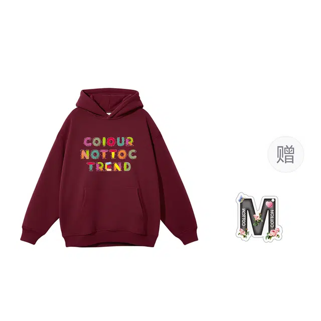 棉购 美式连帽彩色字母印花上衣潮流时尚学院街头风落肩袖加绒保暖秋冬卫衣男 女款