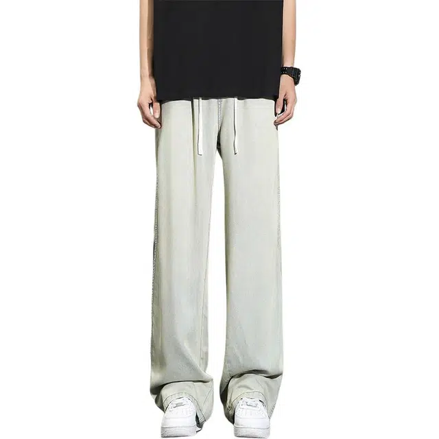 帝狼牛 潮流美式潮牌复古基础款做旧水洗中腰系带时尚简约直筒百搭牛仔裤 男女同款