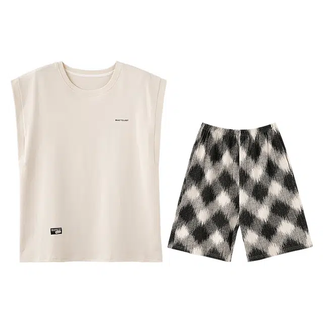 向薇 男士夏季休闲大码纯棉无袖夏天男生可外穿家居服睡衣套装 男款