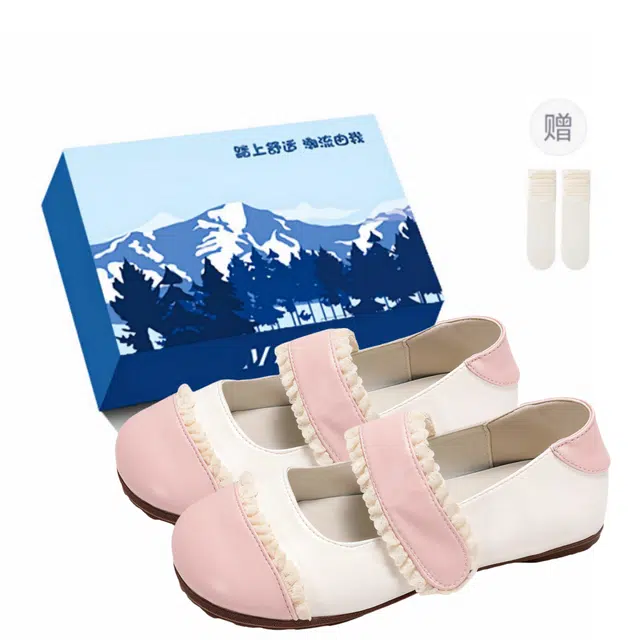 小鹿米利 蕾丝拼色复古风法式学院风魔术贴 玛丽珍鞋 女