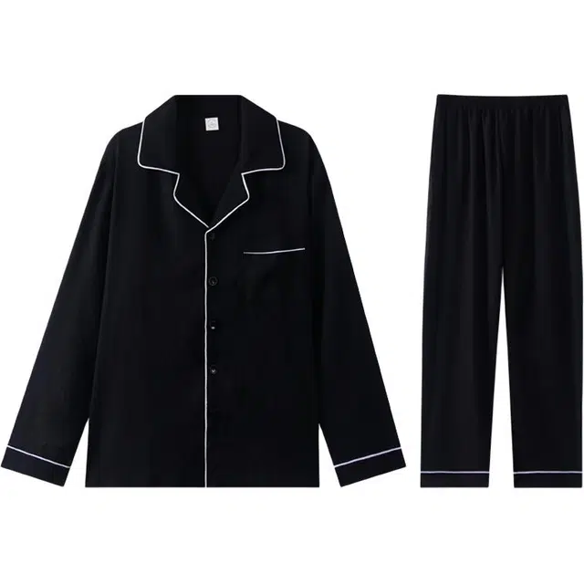 向薇 夏季男士云朵棉长袖长裤春秋天薄款青少年家睡衣套装 男款