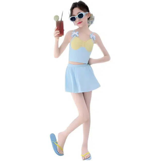 木木兔 夏季时髦洋气时尚女孩中大童初中生游泳学生少女多巴胺分体泳装泳衣裤