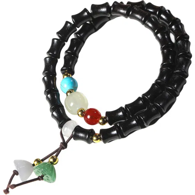 灵晔 【节节高升】中式国潮复古文艺风百搭竹节莲蓬好寓意轻奢高级小众文玩饰品佛珠念珠转运珠#好运 黑檀 手串 男女同款情侣款