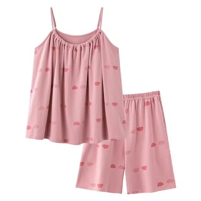 向薇 女吊带夏季带胸垫背心短裤可爱女士家居服可外穿睡衣套装 女款