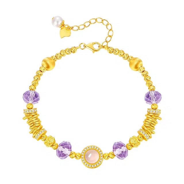 周大生 紫色星辰 轻奢设计感小众贵气手饰可调节 新中式国潮大气复古精致礼盒 上班上学通勤约会古典温柔配饰#好运天然 紫水晶 手链 女款