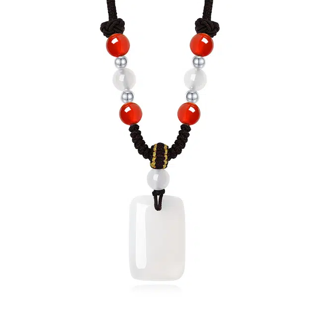 翠雅金楼 平安无事牌 新中式国潮转运珠无忧无虑平安顺遂#好运 复古个性百搭纪念 玉髓 项链 男女同款情侣款