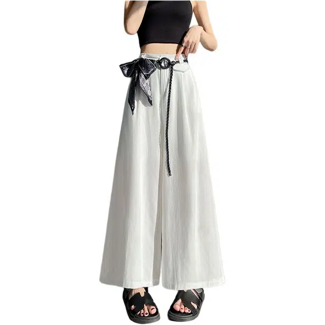 丝絮丝绸 冰丝棉麻西装阔腿裤女夏季垂感高腰宽松慵懒风直筒九分裤休闲裤 女款