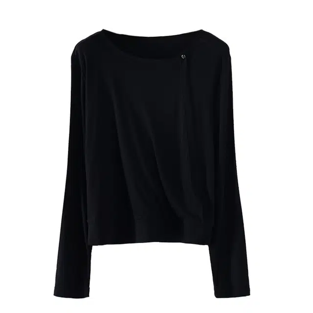 莫代尔 天蚕棉圆领纽扣不规则打底衫套头针织衫 女款