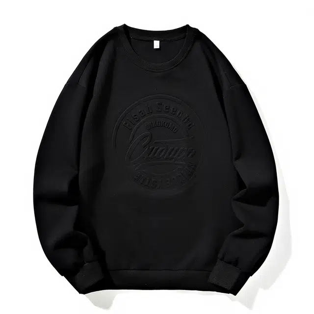 华夏儿女 高端潮流钢印字母设计圆领上衣美式潮牌宽松百搭休闲长袖打底衫卫衣 男款