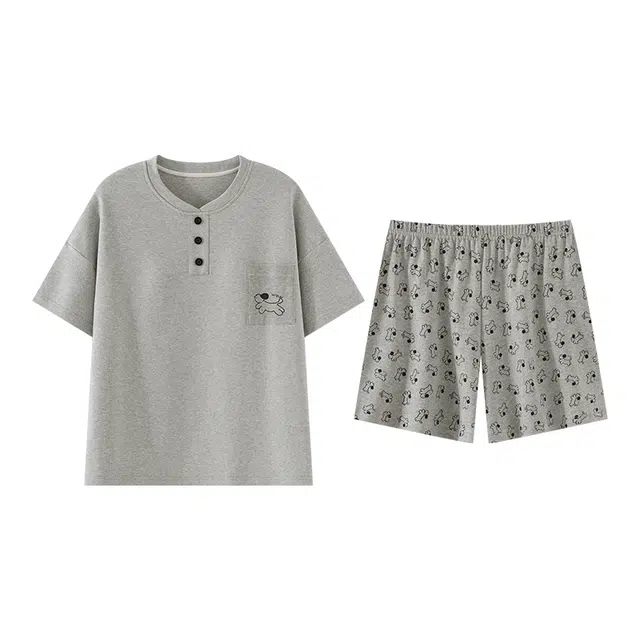 俏霓桐 夏季时尚简约可爱卡通小狗学生少女风带胸垫家居服可外穿睡衣套装 女款