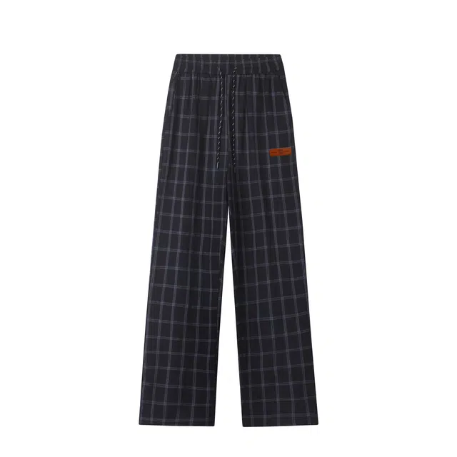 华夏儿女 美式复古高街格子宽松直筒显瘦弯刀百搭微喇透气显高显腿长裤休闲裤  男女同款