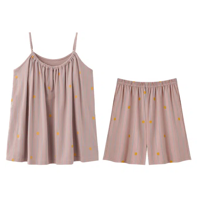 向薇 吊带女士夏季带胸垫一体无袖短裤薄款时尚家居服睡衣套装 女款