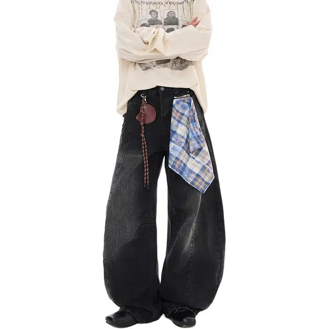 拾个壹先生 美式复古水洗猫须阔腿宽松垂感百搭做旧牛仔裤 男女同款