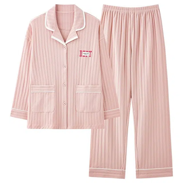 俏韵 翻领春秋季简约风长袖开衫甜美可爱休闲舒适薄款家居服可外穿睡衣套装 女款