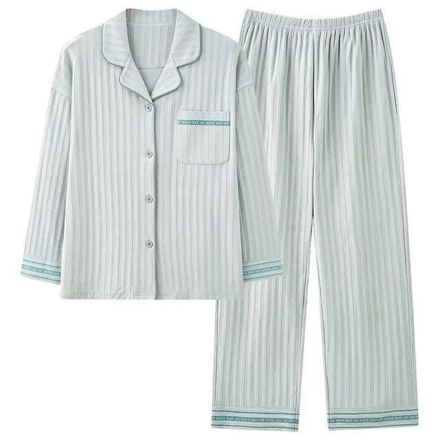 俏韵 翻领春秋季简约风长袖长裤开衫甜美可爱休闲舒适薄款家居服可外穿睡衣套装 女款