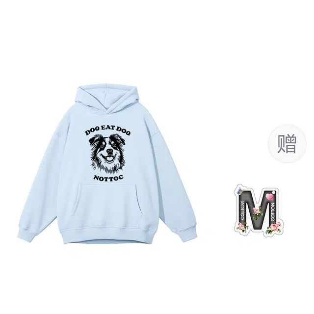 棉购 黑白小狗潮流时尚连帽上衣美式学院街头风简约长袖卫衣 男女同款