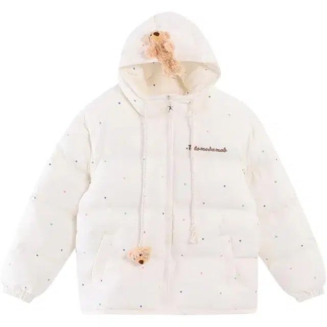 木清清 连帽减龄波点宽松加厚保暖面包服棉服 女款