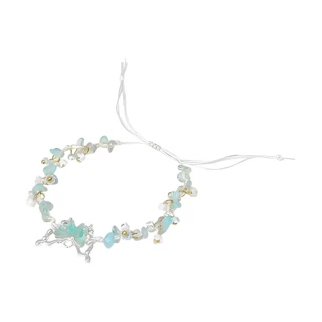 福柚 超仙蓝色蝴蝶甜美高级感飘带一体气质仙女蝴蝶清冷手工编制 棉麻 手链 女款