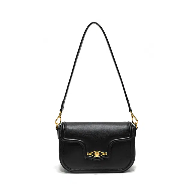 西木汀 小众设计高级感通勤百搭 牛皮 单肩包 女款 深邃黑/高级红