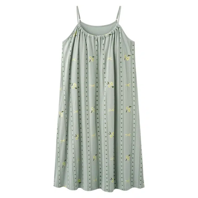 向薇 夏季带胸垫长款吊带薄款简约宽松可外穿大码家居服睡裙 女款