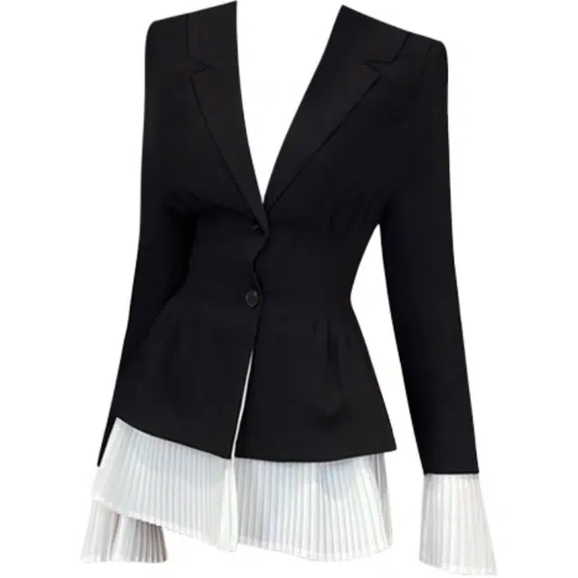 THREE Colorblock Waist-Cinched Blazer Dress