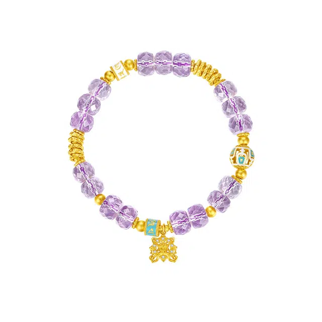 周大生 智运双收 钻切转运珠盘缠 古典高贵紫小众六字真言珐琅 通勤约会表白纪念精致礼#好运天然 紫水晶 手串 女款