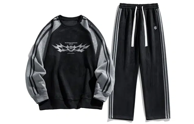 王者荣耀 美式复古拼接撞色长袖圆领上衣长裤两件套宽松舒适居家户外通勤百搭时尚休闲运动套装 男女同款