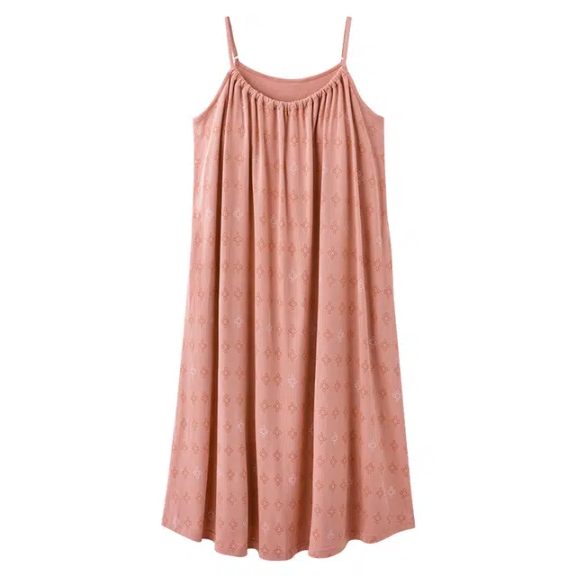 向薇 女吊带夏季带胸垫甜美可爱大码中长款女士可外穿家居服睡裙 女款