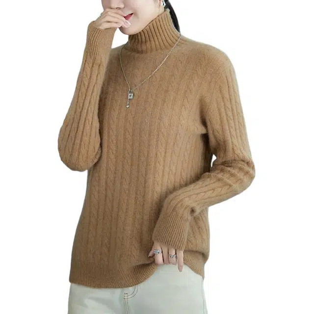 恒源祥 修身显瘦高领纯色套头长袖羊毛针织衫 女款