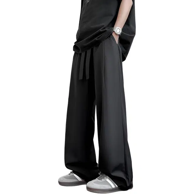 中国航天 纯色基础款简约垂坠感舒适亲肤柔软透气高级感西装裤显高显瘦日常通勤宽松垂感拖地阔腿潮流百搭直筒休闲裤 男女同款