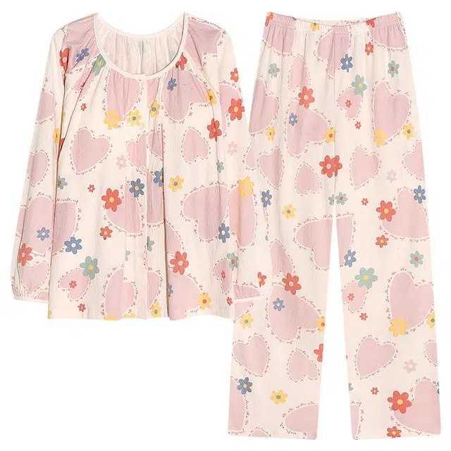 芬腾可安 可外穿的简约风格春秋固定杯垫开衫一体家居服睡衣套装 女款