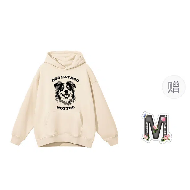 棉购 黑白小狗潮流时尚连帽上衣美式学院街头风简约长袖卫衣 男女同款